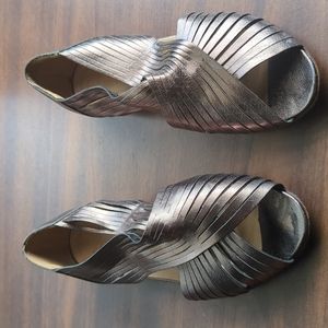 Vintage Metallic Silver MASERATI Leather Strappy Slip On Shoes Size 6.5